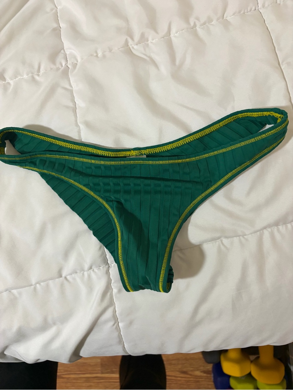 Aerie Green Ribbed Cheeky Bikini Bottom with Contrast Trim